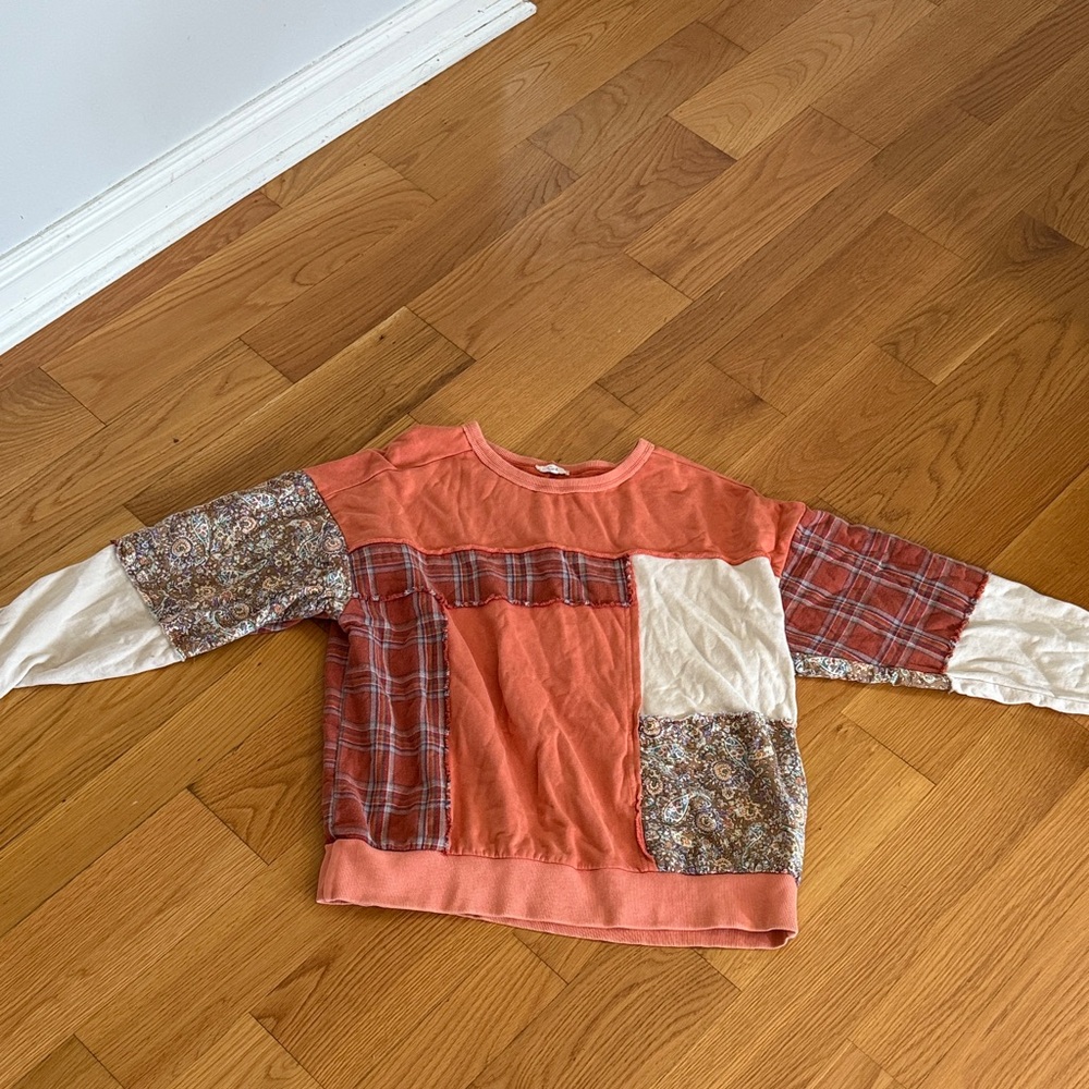 Easel Women's Patchwork Blouse in Orange and Cream